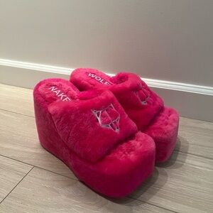 Rare Naked Wolfe Hot Pink Shearling Platforms (Discontinued Style)
